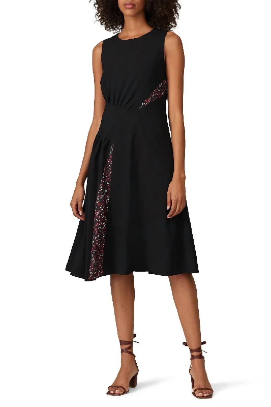 Floral Gathered Dress In Black