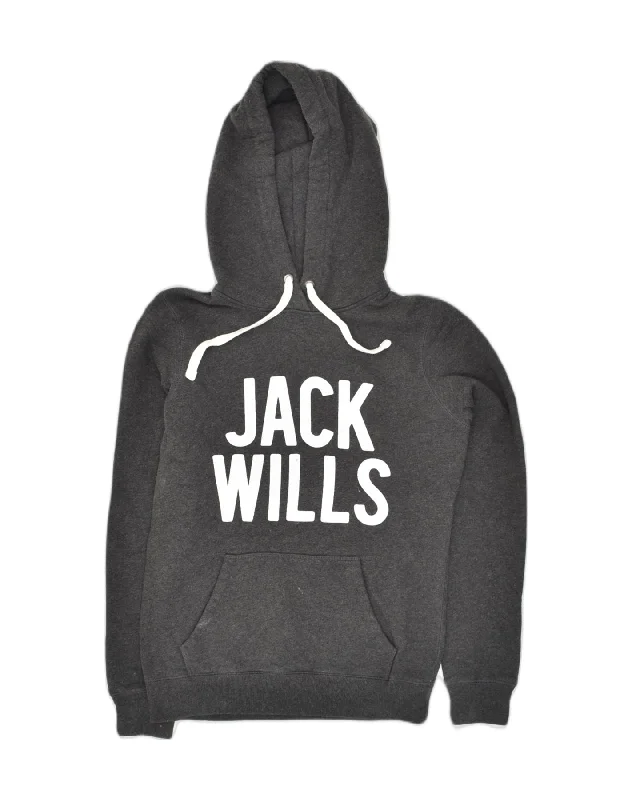 JACK WILLS Womens Graphic Hoodie Jumper UK 8 Small Grey Cotton