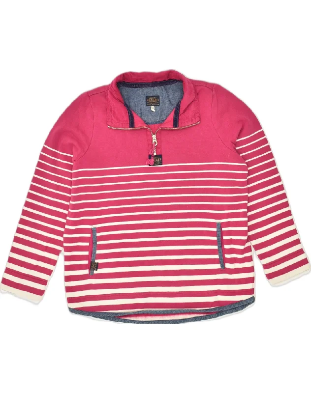 JOULES Womens Zip Neck Sweatshirt Jumper UK 12 Medium  Pink Striped Cotton