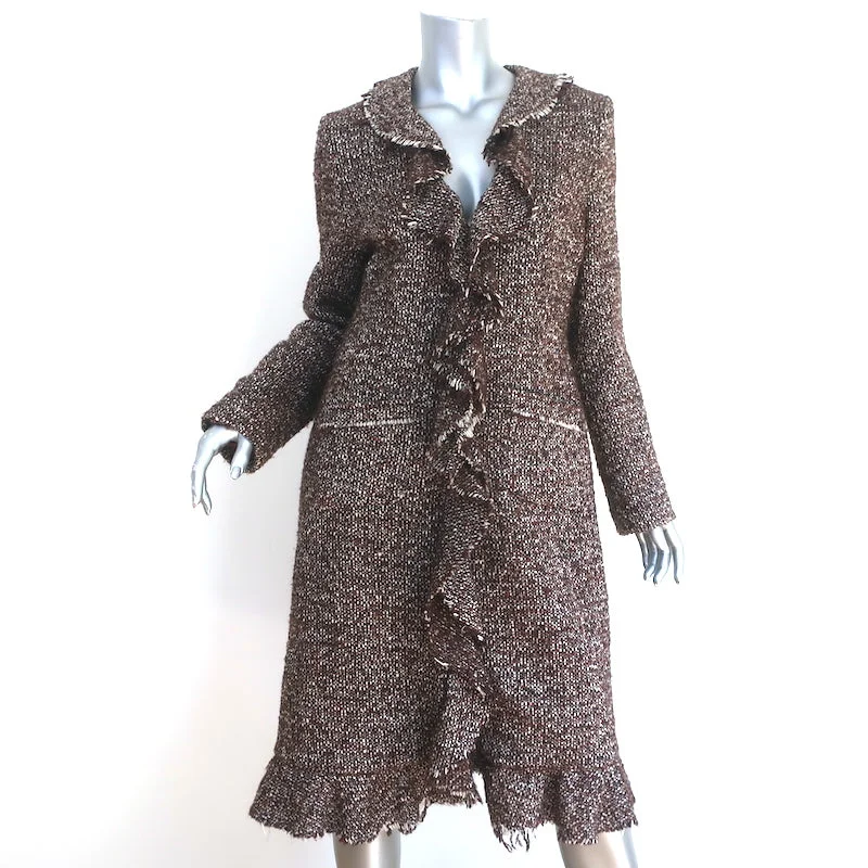 Calypso Christiane Celle Ruffled Tweed Coat Brown Wool-Blend Size Medium