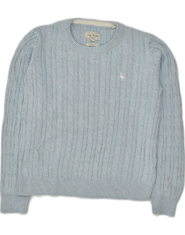 JACK WILLS Womens Crew Neck Jumper Sweater UK 10 Small  Blue Cotton