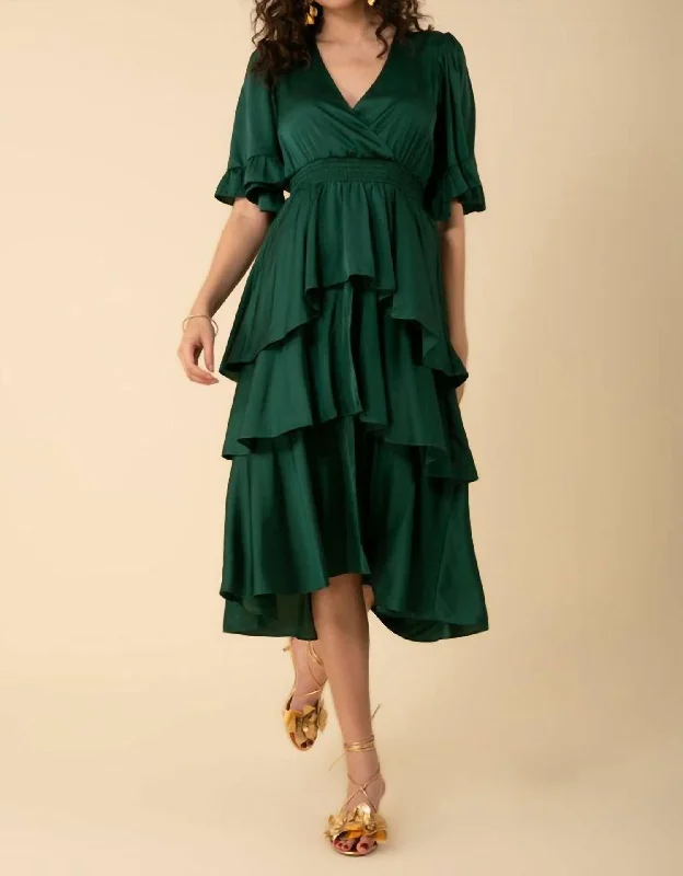 Joy Tiered Midi Dress In Green