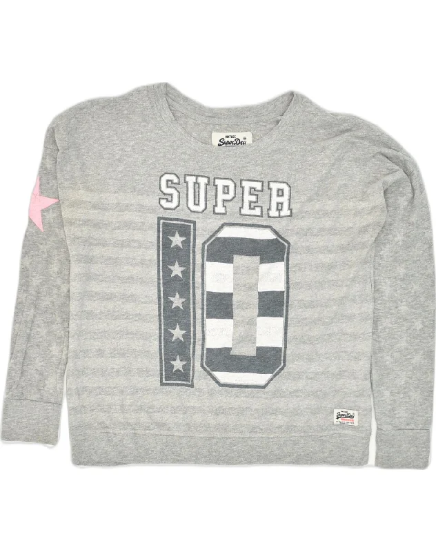 SUPERDRY Womens Graphic Sweatshirt Jumper UK 10 Small Grey Cotton