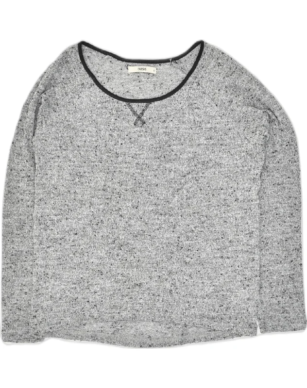 OASIS Womens Loose Fit Crew Neck Jumper Sweater UK 10 Small Grey Flecked