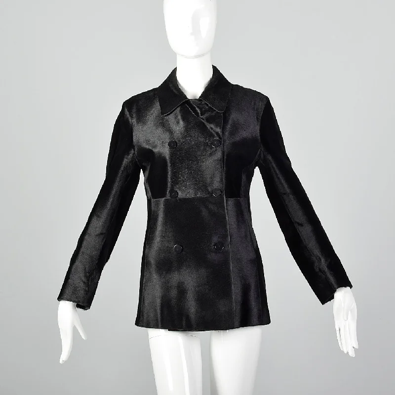 1990s Donna Karan Signature Black Pony Hair Coat