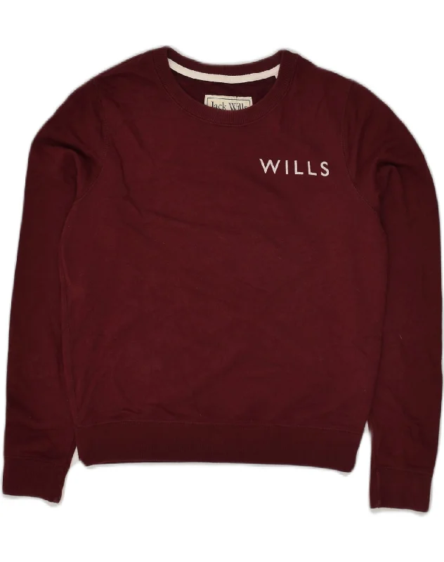 JACK WILLS Womens Graphic Sweatshirt Jumper UK 8 Small  Burgundy Cotton