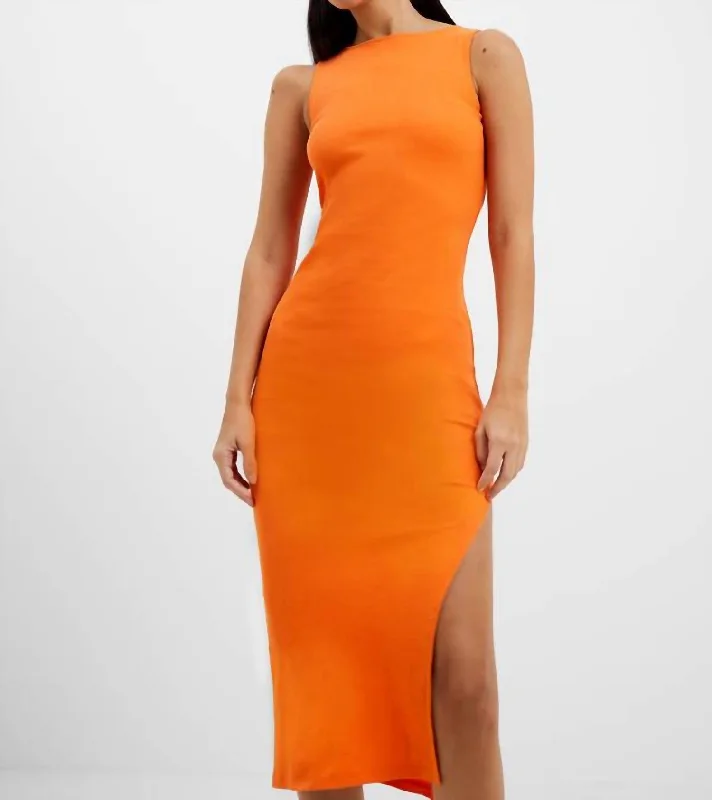 Rassia Organic Rib Slash Dress In Orange