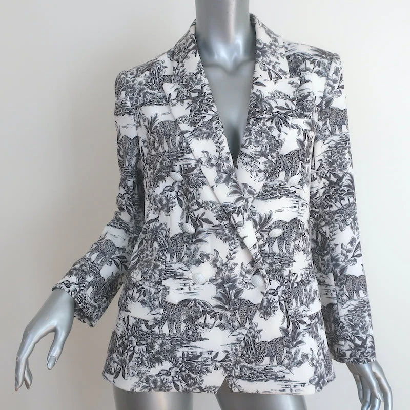 L'Agence Kenzie Double Breasted Blazer White/Gray Safari Scenic Print Size 8