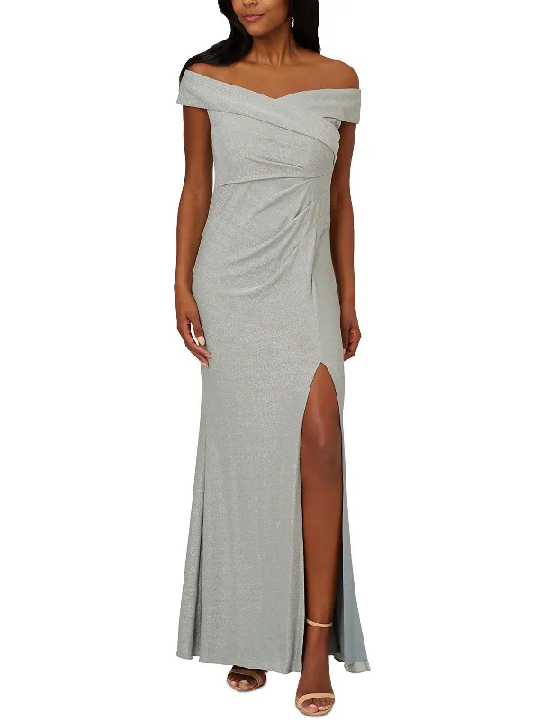 Womens Knit Metallic Evening Dress