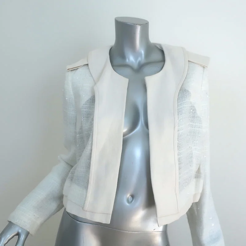 Chloe Open-Front Jacket Cream Embellished Cotton-Blend Size 40