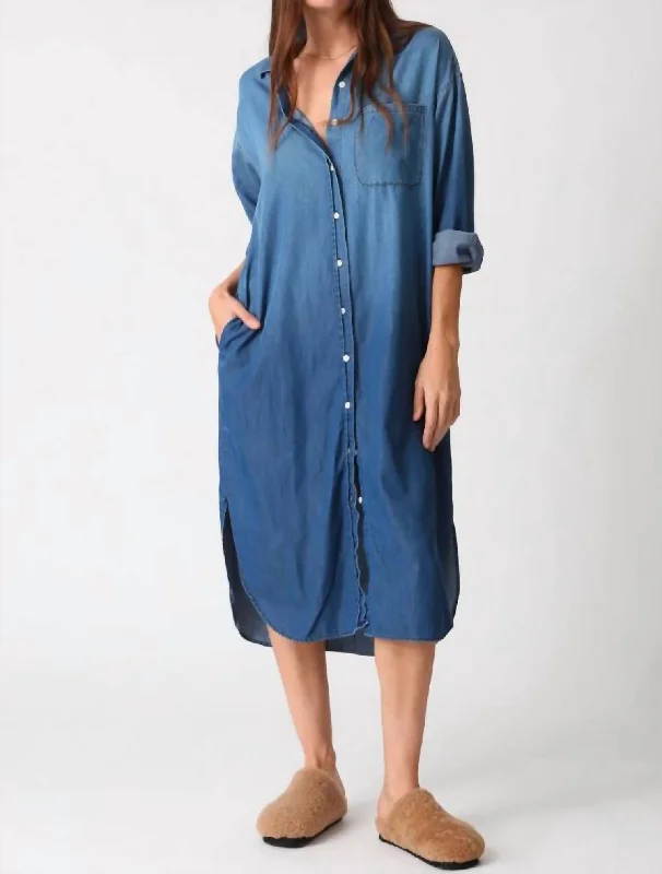 Hazel Shirt Dress In Medium Denim Blue