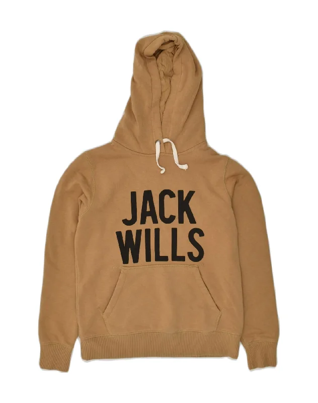 JACK WILLS Womens Graphic Hoodie Jumper UK 8 Small  Brown Cotton