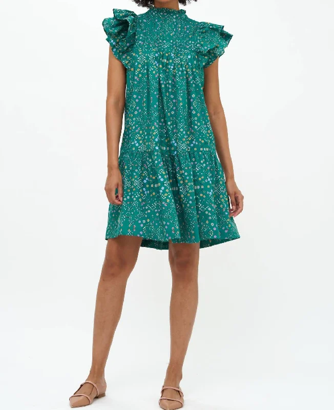 Pintuck Ruffle Mini Dress In Green Shubori