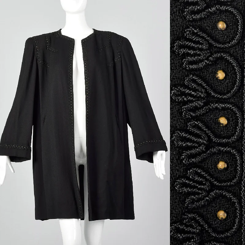 1940s Black Swing Coat with Soutache & Studs