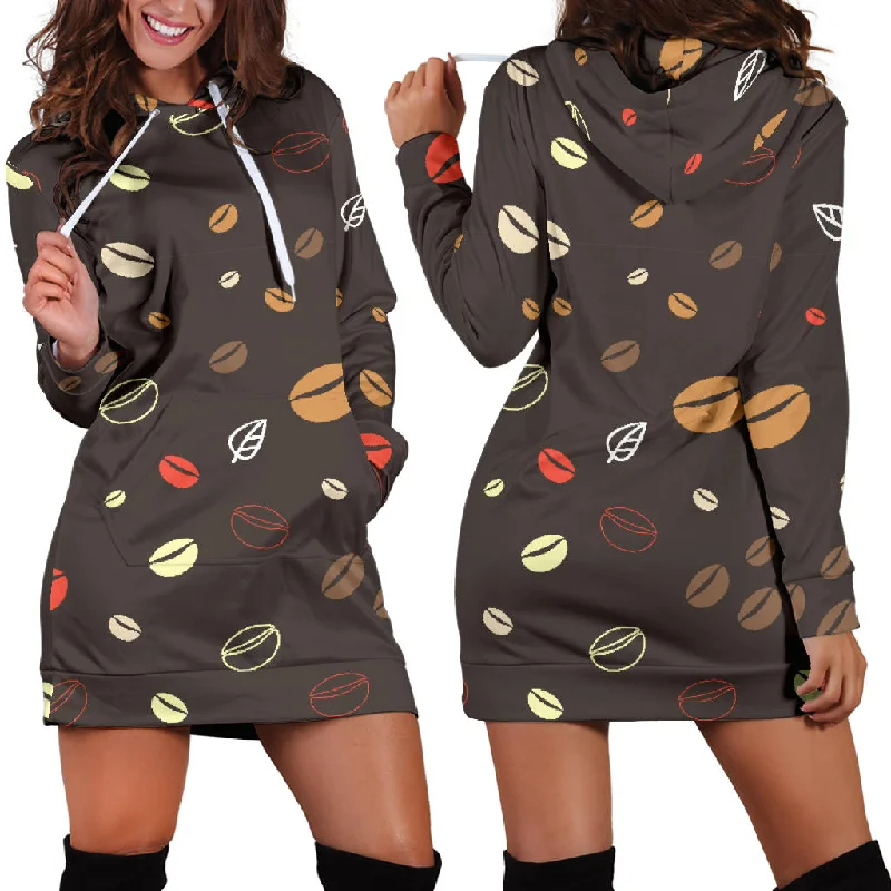 Coffee Bean Leave Pattern Women'S Hoodie Dress