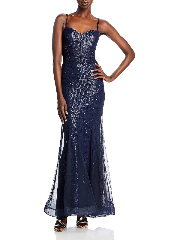 Womens Mesh Sequined Evening Dress