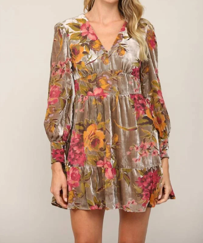 Velvet Empire Waist Dress In Floral Burnout