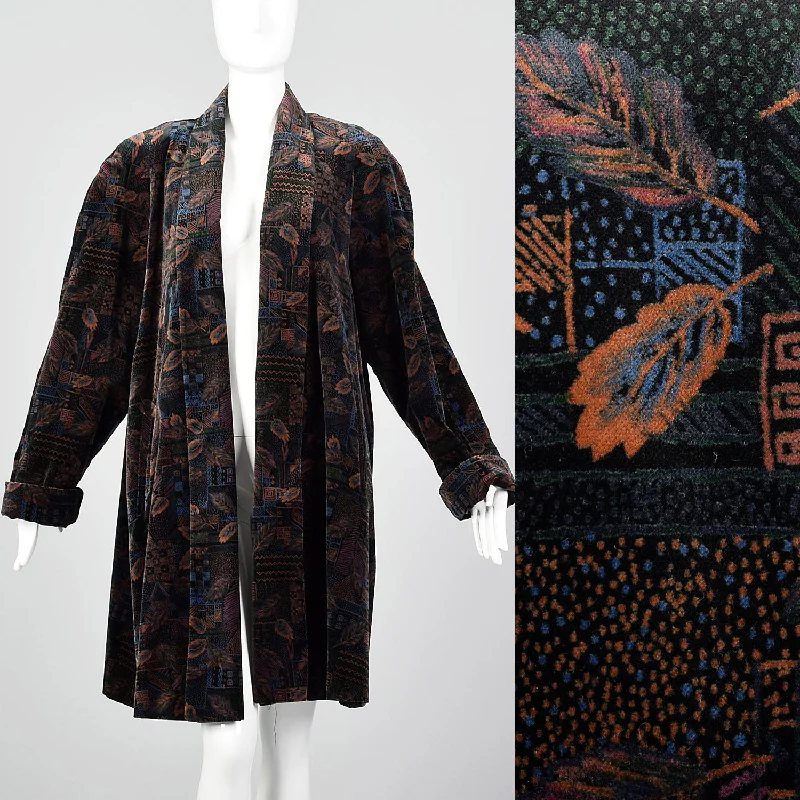 1980s Black Cotton Velvet Swing Coat