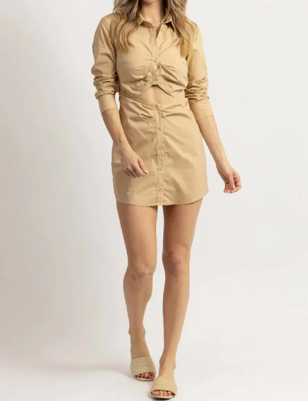 Danni Cutout Poplin Shirt Dress In Taupe