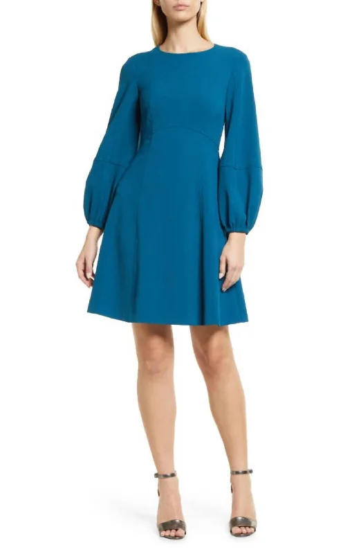 Long Sleeve A-Line Dress In Blue