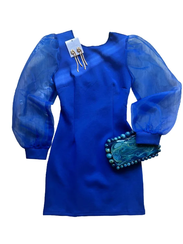 Women's Organza Sleeve Mini Dress In Cobalt Blue