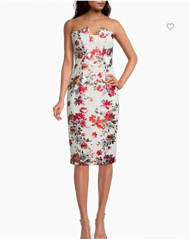 Lena Strapless Floral Dress In White Floral