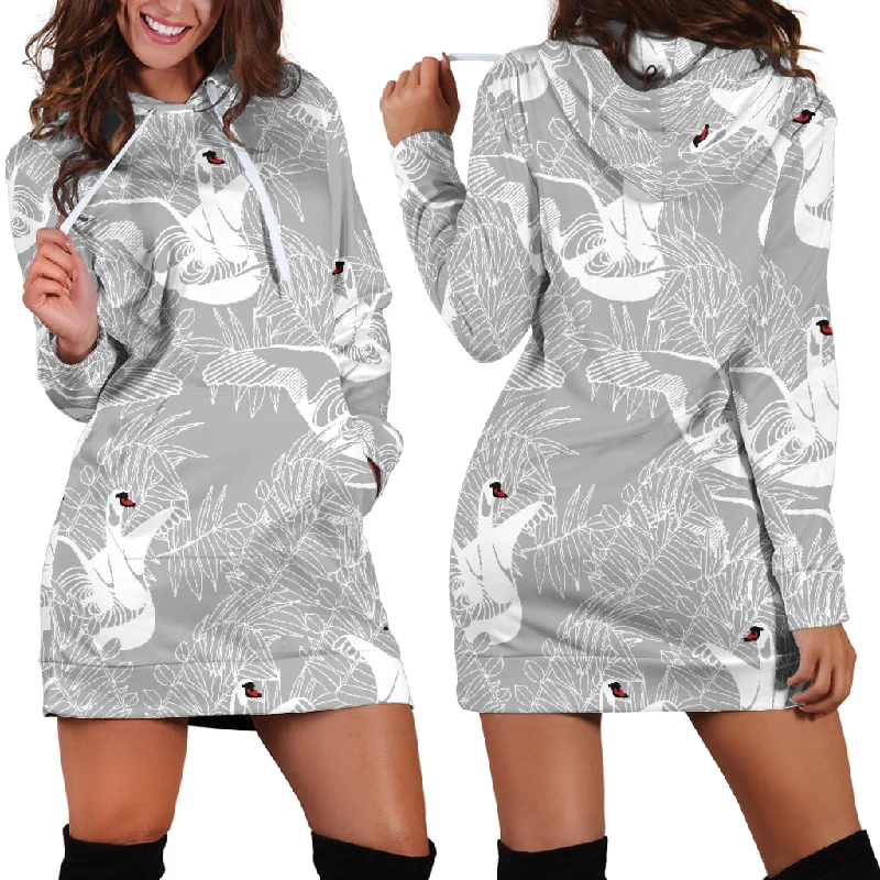 White Swan Gray Background Women'S Hoodie Dress