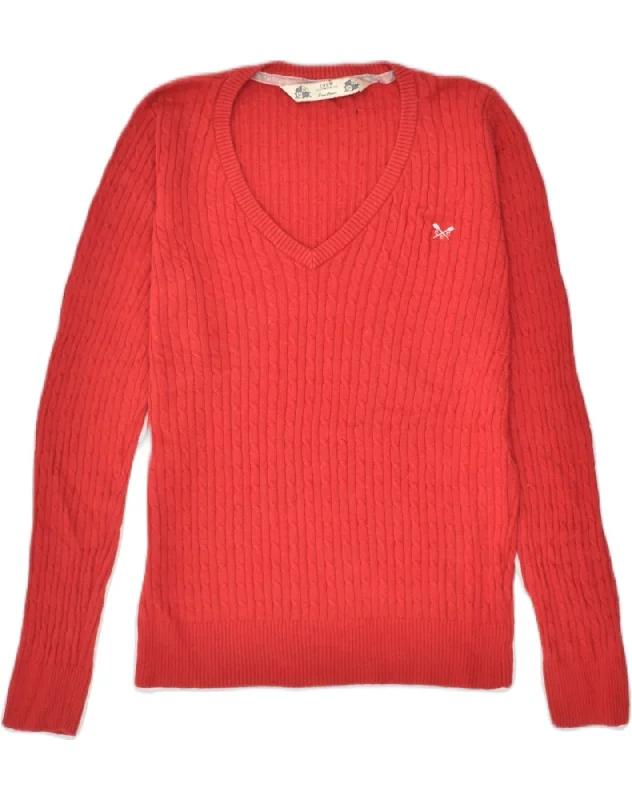 CREW CLOTHING Womens V-Neck Jumper Sweater UK 14 Large  Red Cotton