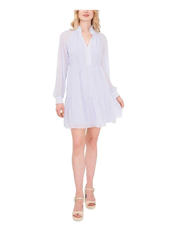 Womens Chiffon Ruffle Shift Dress