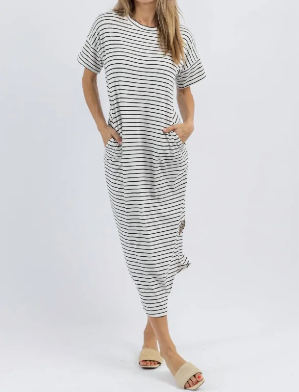 Sundazed Stripe Midi Dress In White