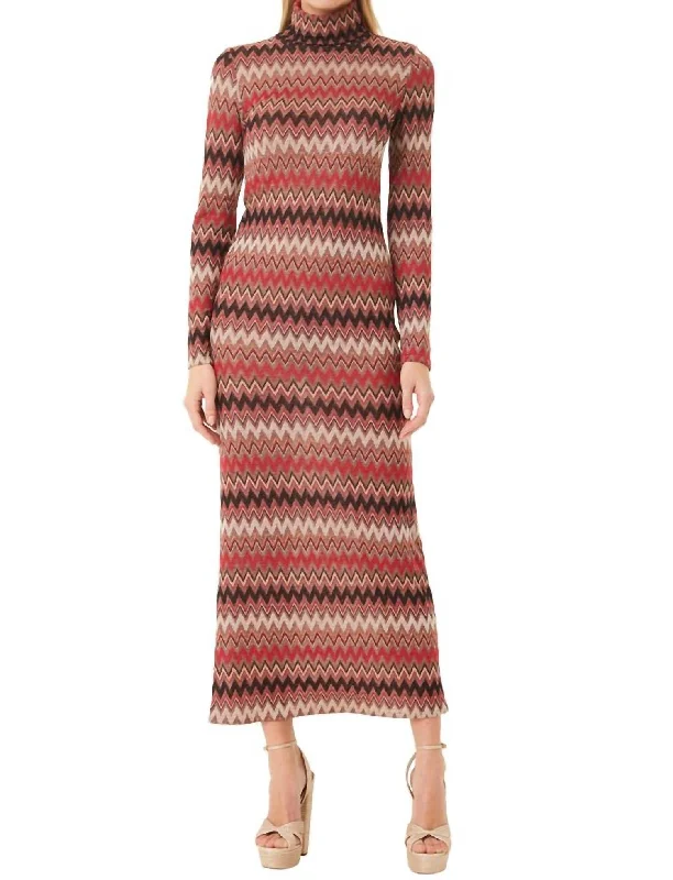 Liv Mock Neck Long Sleeve Dress In Winter Chevron