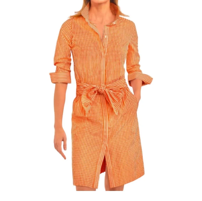 Gingham Breezy Blousan Dress In Orange