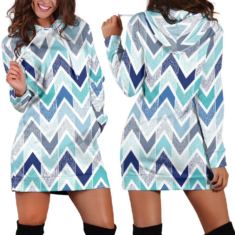 Zigzag  Chevron Blue Pattern Women'S Hoodie Dress