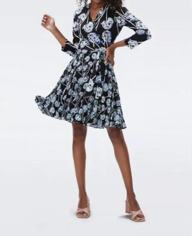 Irina Wrap Dress In Watercolor Floral Lg Black