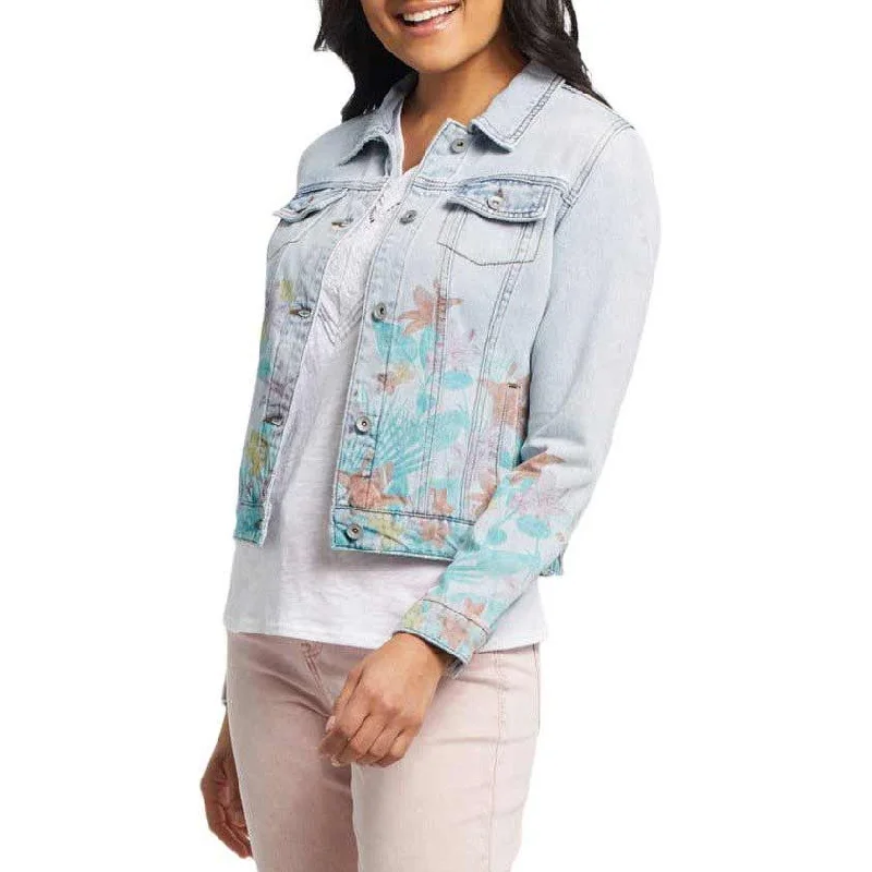 Tribal Women's Floral Printed Hem Jean Jacket