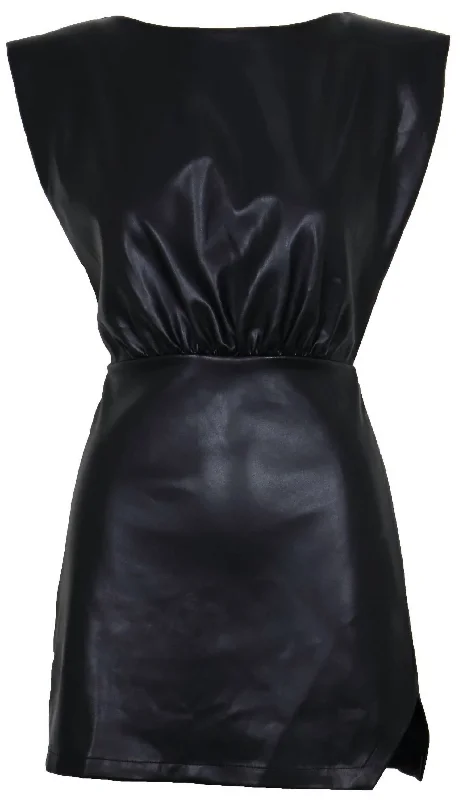 Pat Faux Leather Mini Dress In Black