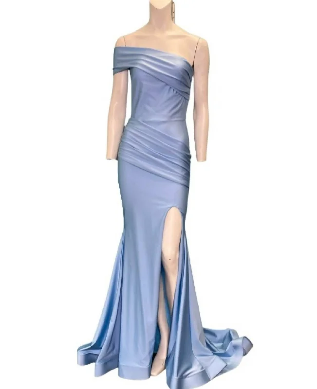 One Shoulder Evening Gown In Cold Blue