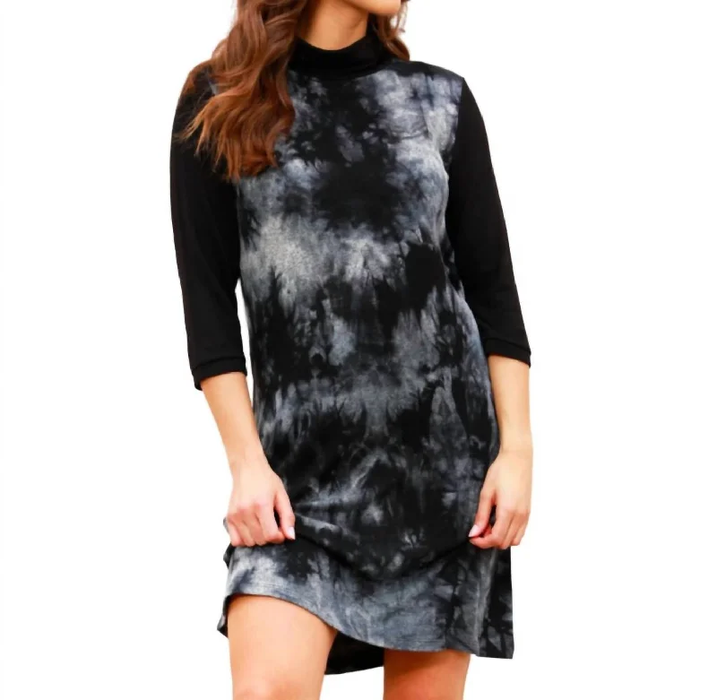 Marble Wash Turtleneck Dress In Carbon