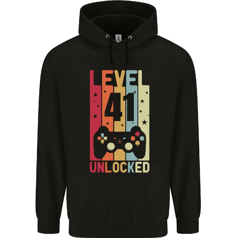 41st Birthday 41 Year Old Level Up Gaming Mens 80% Cotton Hoodie