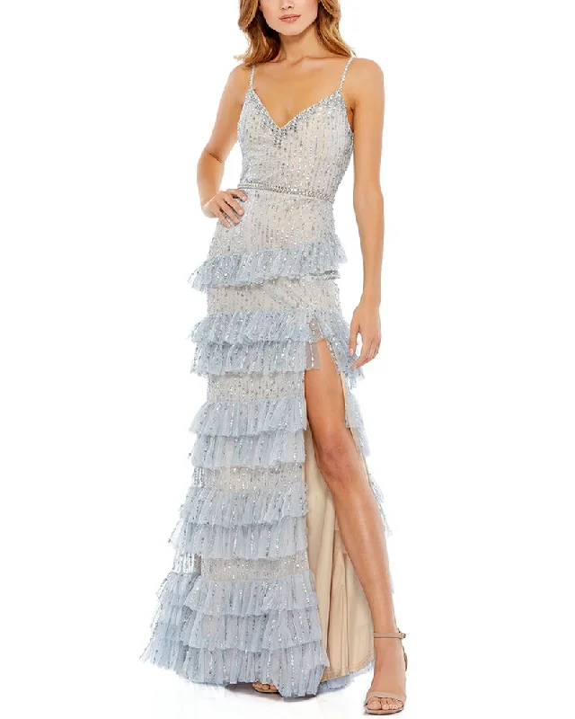 Mac Duggal Embellished Ruffle Tiered Sleeveless Gown