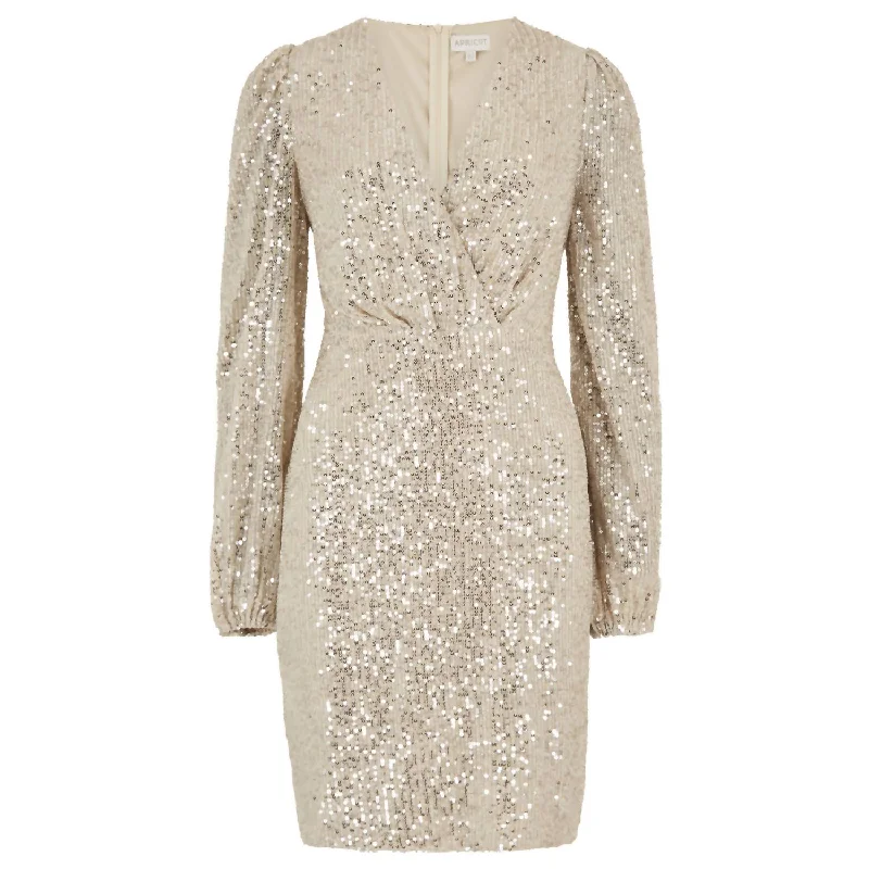 Sequin X-Over Bodycon Dress In Champagne