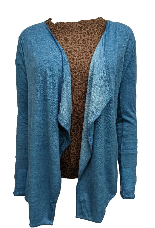 MAJESTIC FILATURES Teal Hand Dyed Cotton Cashmere Open Front Cardigan Size XS