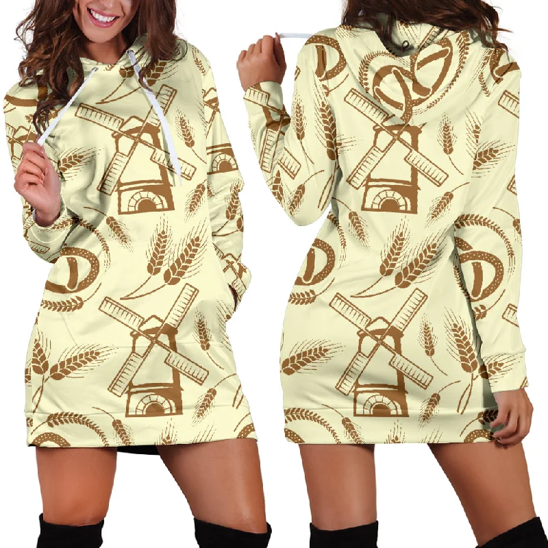 Windmill Wheat Pattern Women'S Hoodie Dress