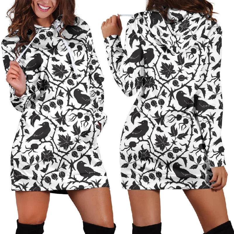 Crow Dark Floral Pattern Women'S Hoodie Dress