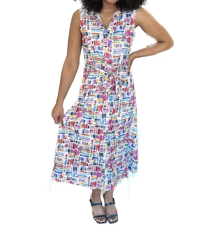 Sleeveless Midi Dress In Artful Colors