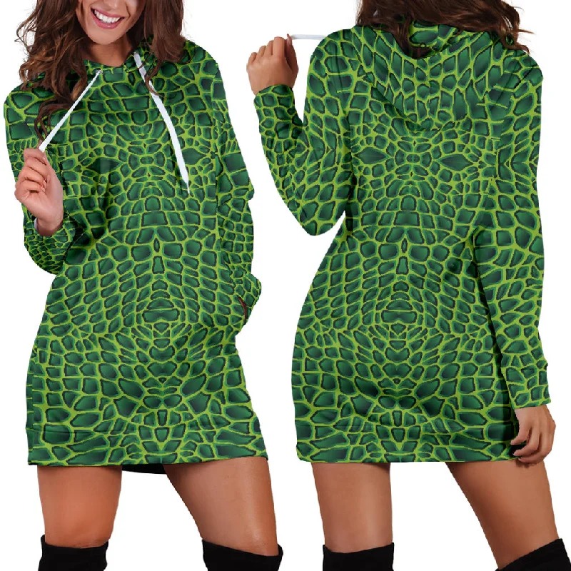 Crocodile Skin Printed Women'S Hoodie Dress