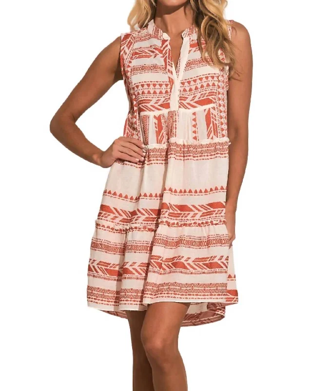 A Line Sleeveless Dress In Natural/orange