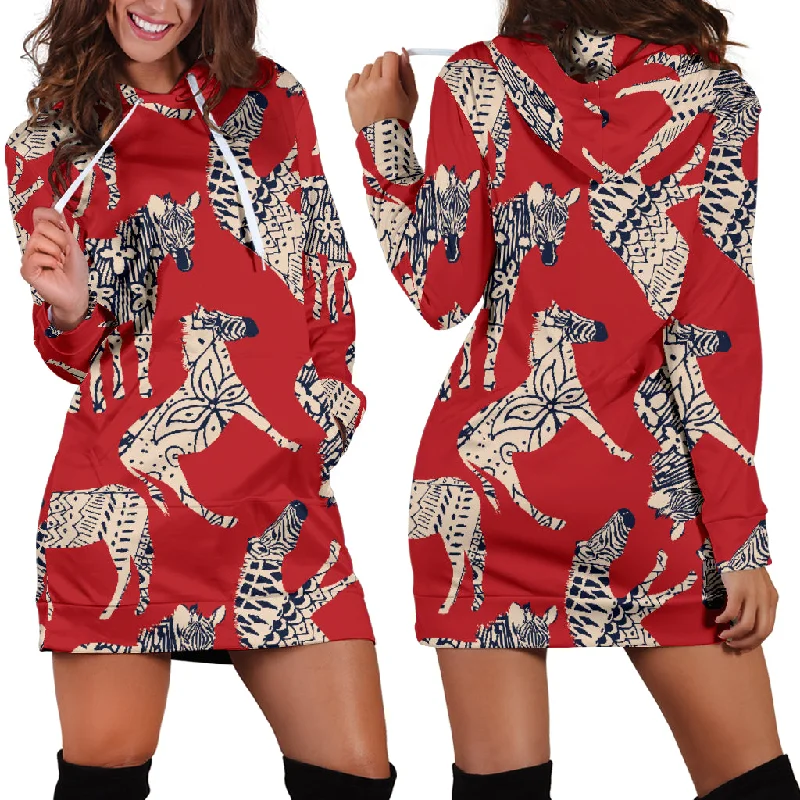 Zebra Abstract Red Background Women'S Hoodie Dress