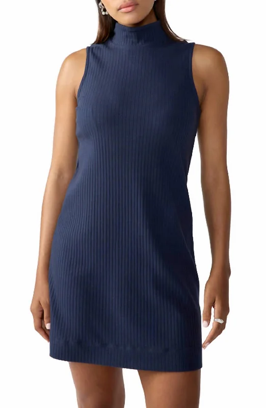 Mock Neck Shift Dress In Navy Reflection