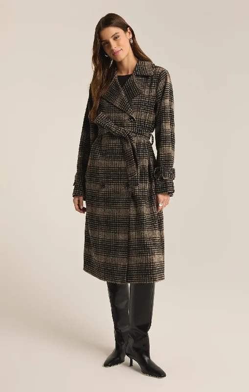 Jackie Plaid Trench - Latte